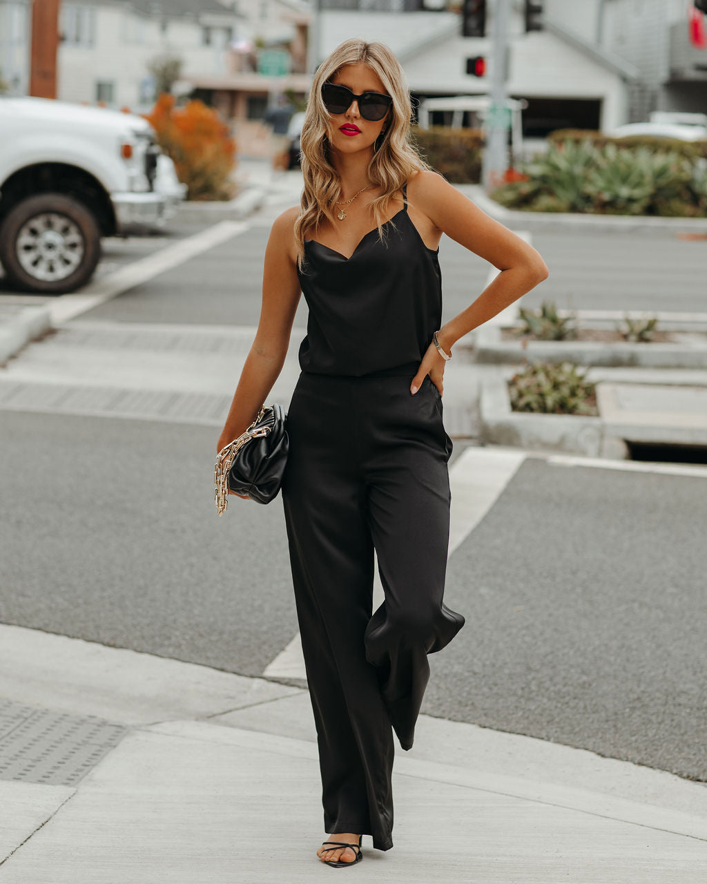 Chana Satin Cami Tank - Black - FINAL SALE