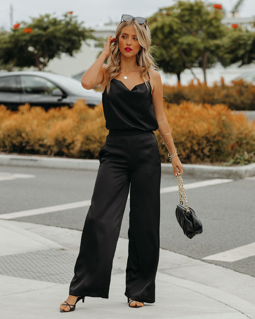 Chana Satin Cami Tank - Black - FINAL SALE