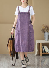 Chic Purple Oversized Patchwork Denim Strap Dress