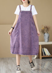 Chic Purple Oversized Patchwork Denim Strap Dress
