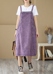 Chic Purple Oversized Patchwork Denim Strap Dress