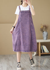 Chic Purple Oversized Patchwork Denim Strap Dress