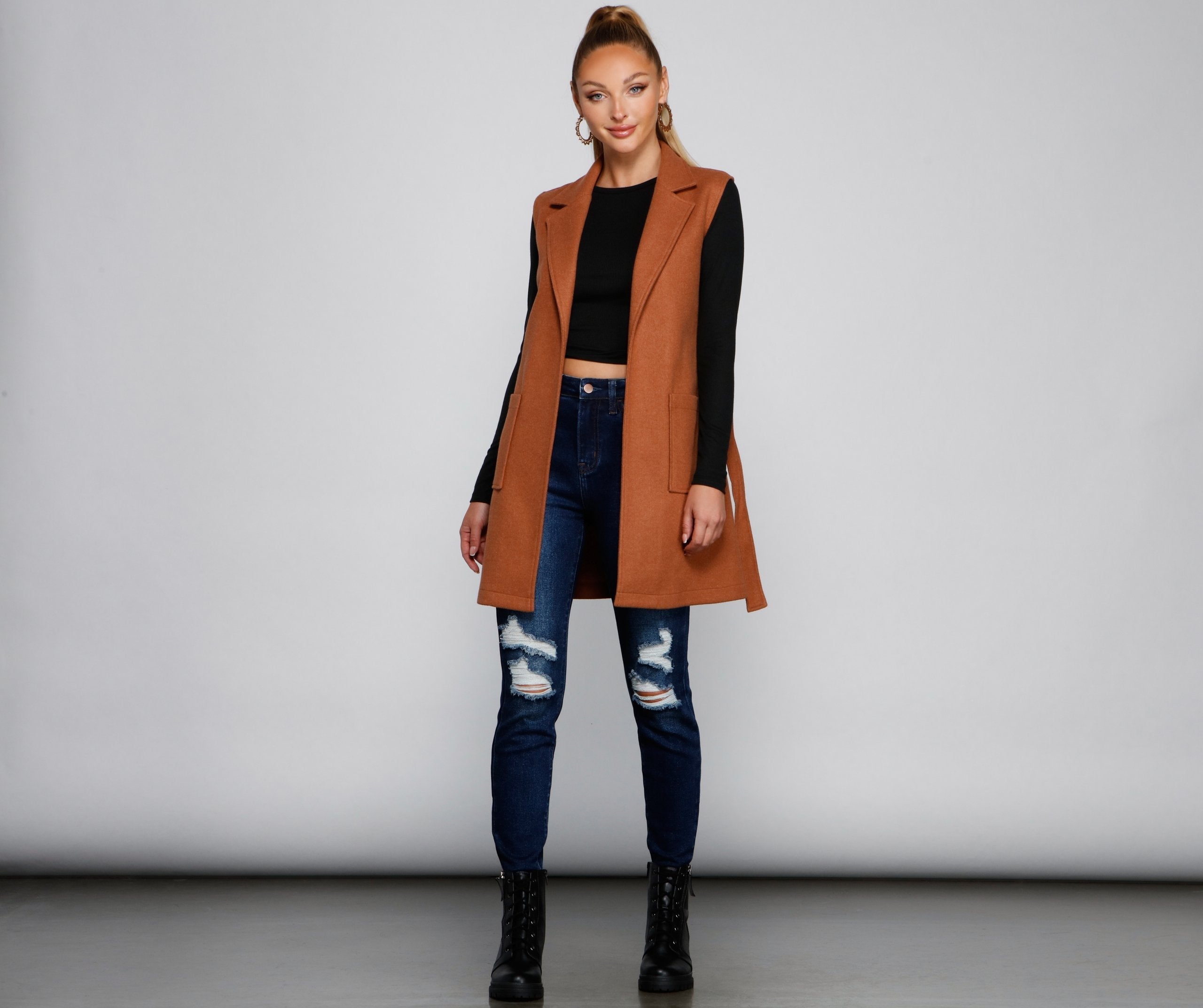 City Girl Faux Wool Trench Vest Sai Feel