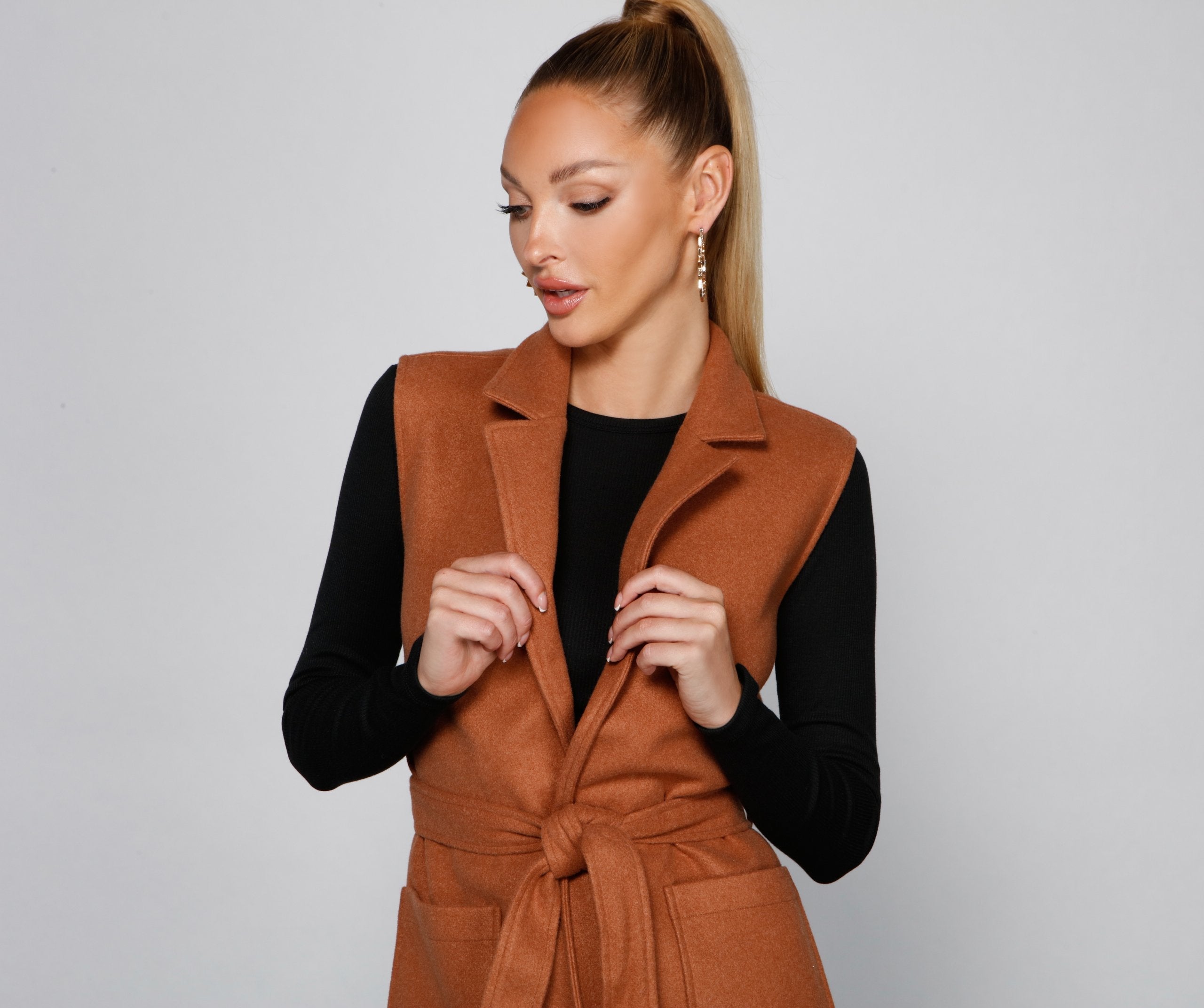 City Girl Faux Wool Trench Vest Sai Feel