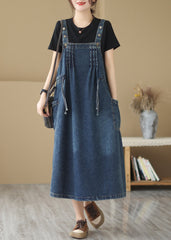 Classy Denim Blue Oversized Wrinkled Wrinkled Strap Dresses