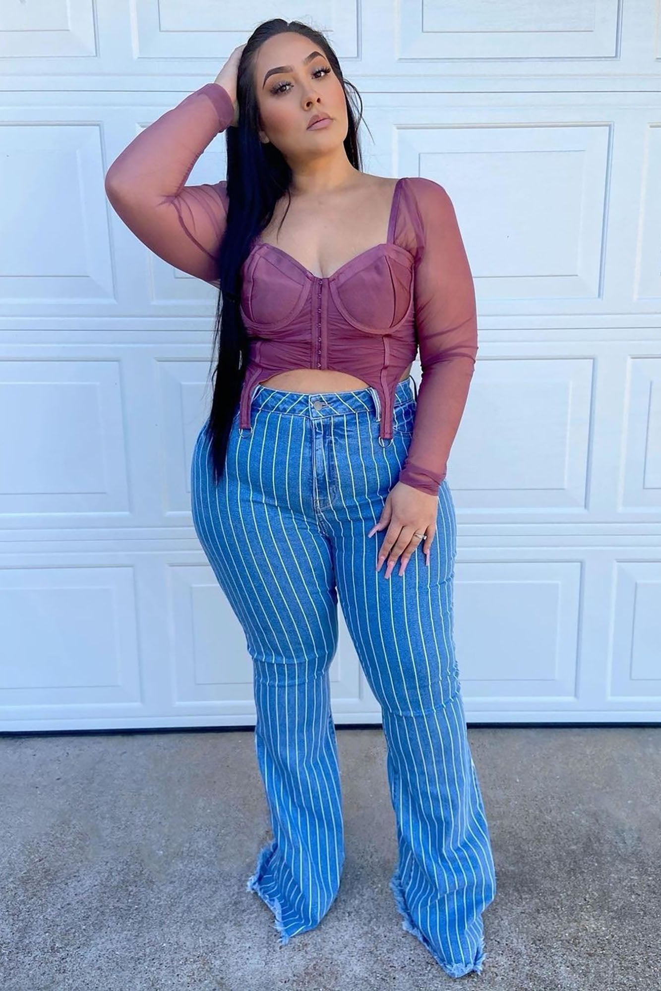 Crossed The Line Striped Flare Jeans - Light Blue Wash Ins Street