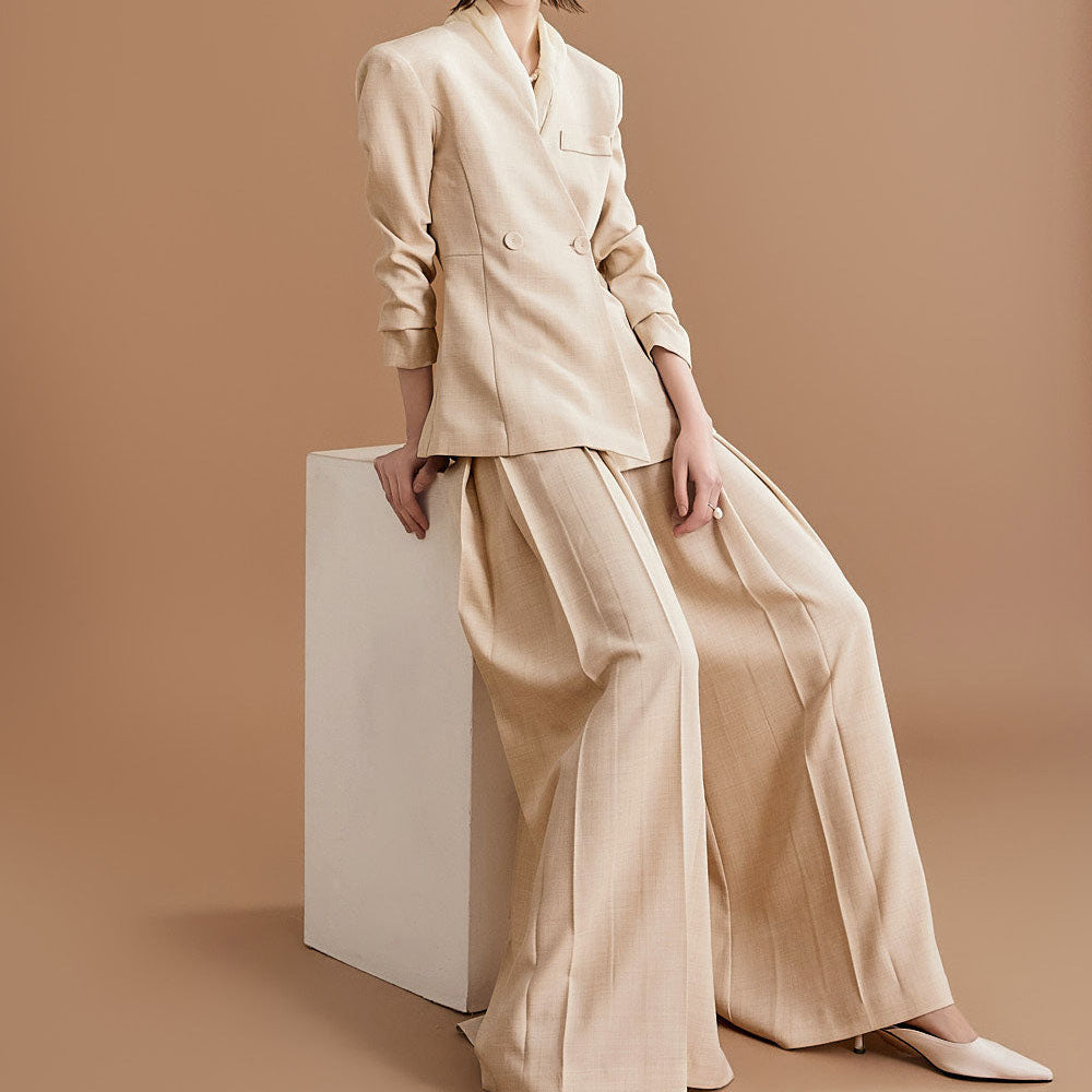 Pleated Slim Fit Casual Pants Suit