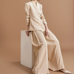 Pleated Slim Fit Casual Pants Suit