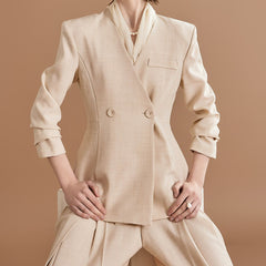 Pleated Slim Fit Casual Pants Suit