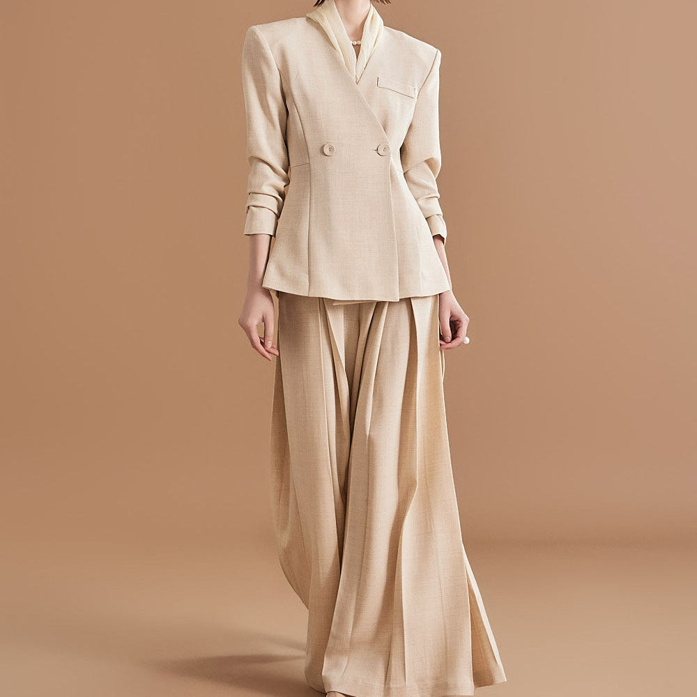 Pleated Slim Fit Casual Pants Suit