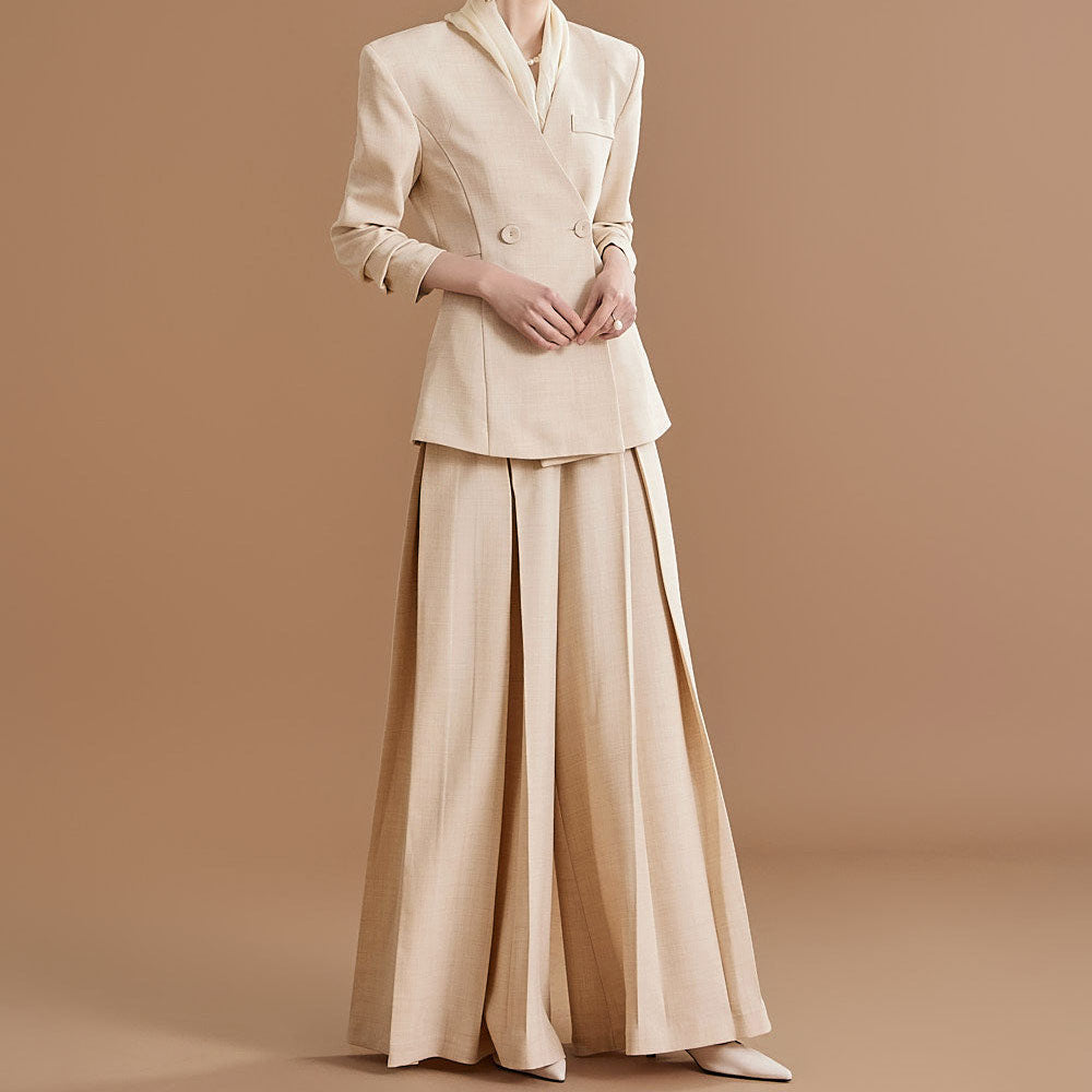 Pleated Slim Fit Casual Pants Suit