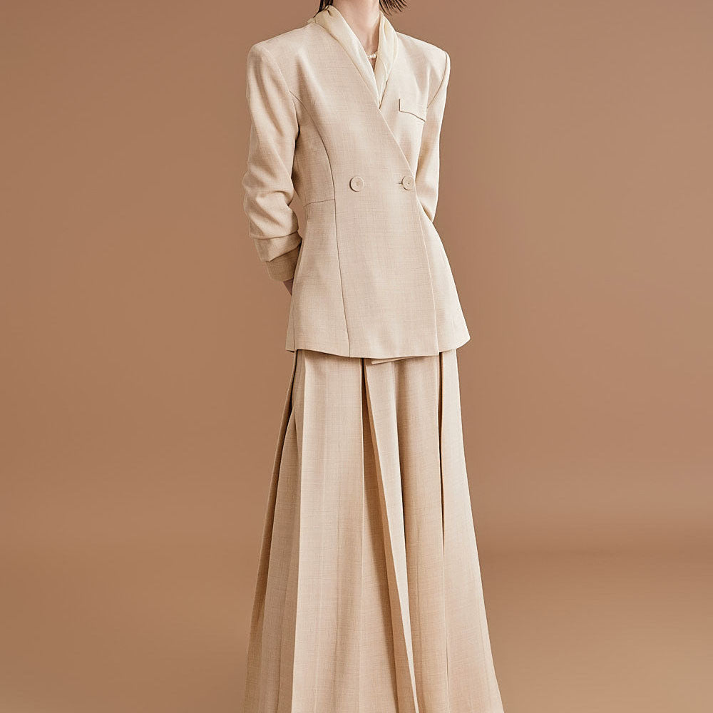 Pleated Slim Fit Casual Pants Suit