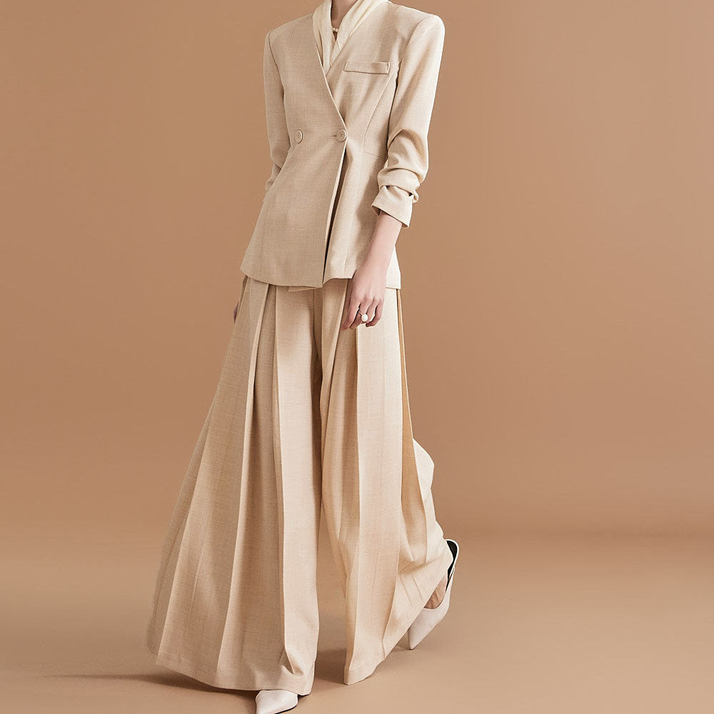 Pleated Slim Fit Casual Pants Suit