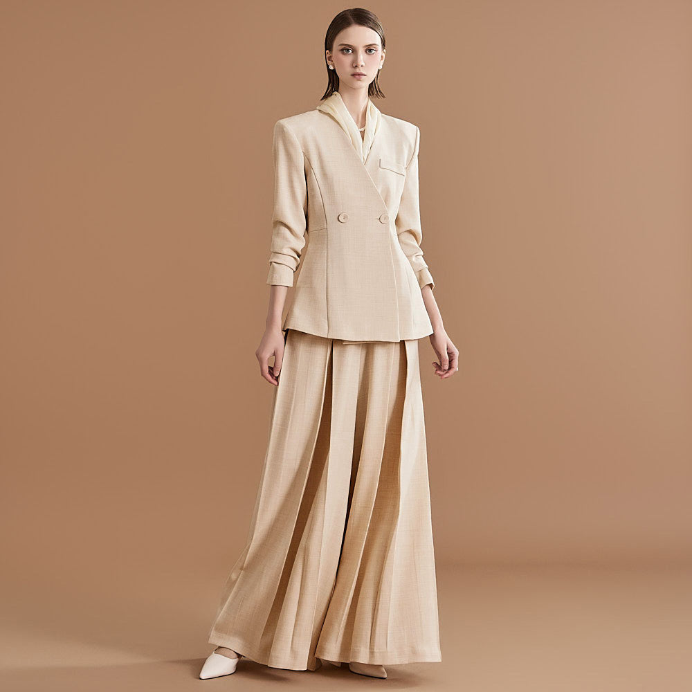 Pleated Slim Fit Casual Pants Suit