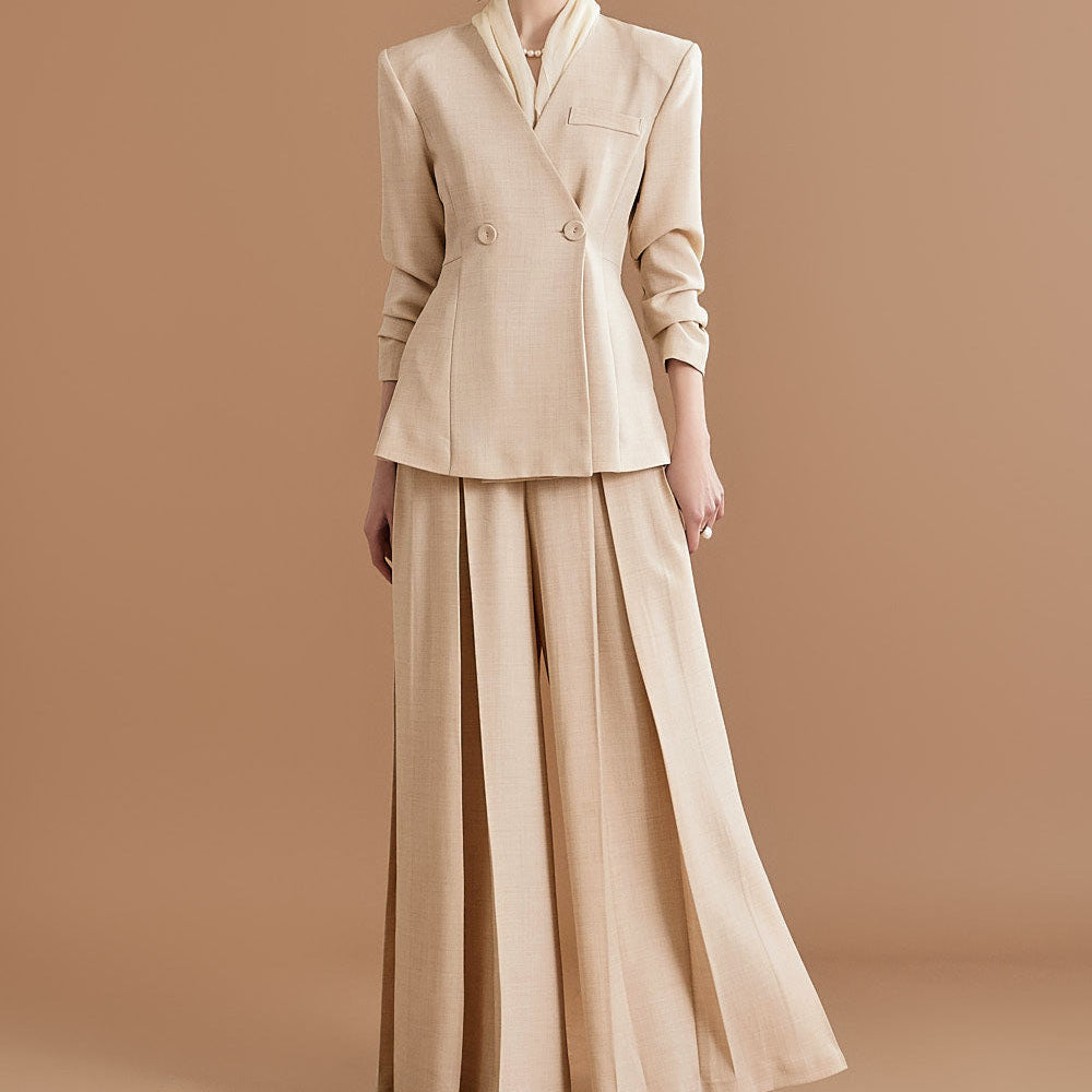 Pleated Slim Fit Casual Pants Suit