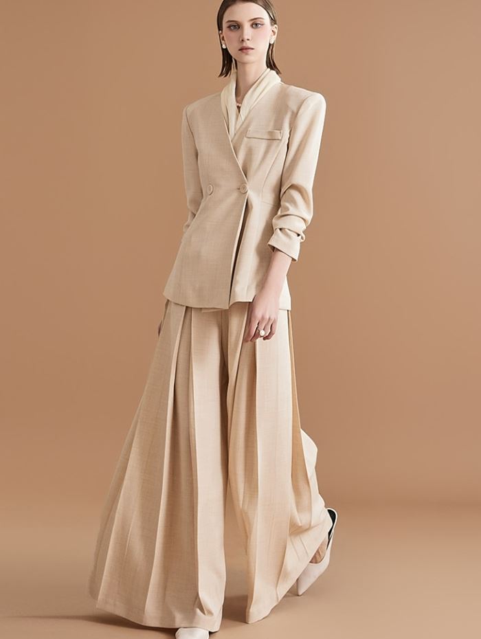 Pleated Slim Fit Casual Pants Suit