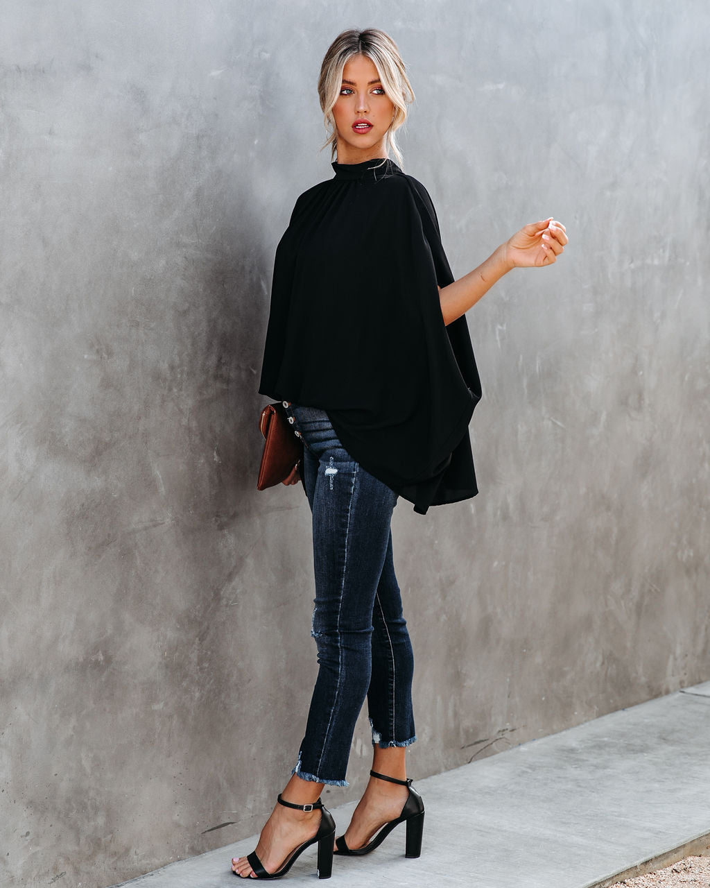 Danna Cape Sleeve Blouse - Black - FINAL SALE