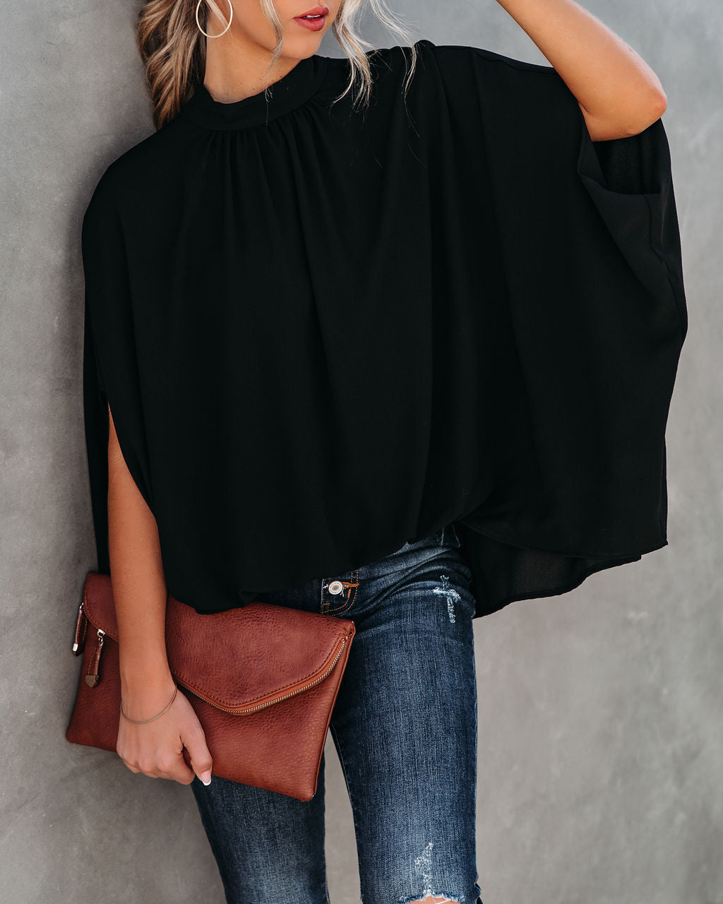 Danna Cape Sleeve Blouse - Black - FINAL SALE