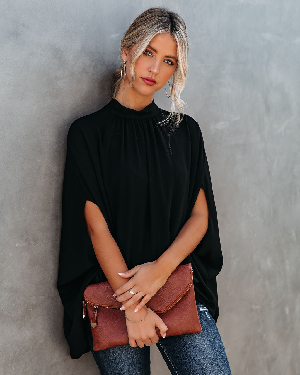 Danna Cape Sleeve Blouse - Black - FINAL SALE TYCH-001