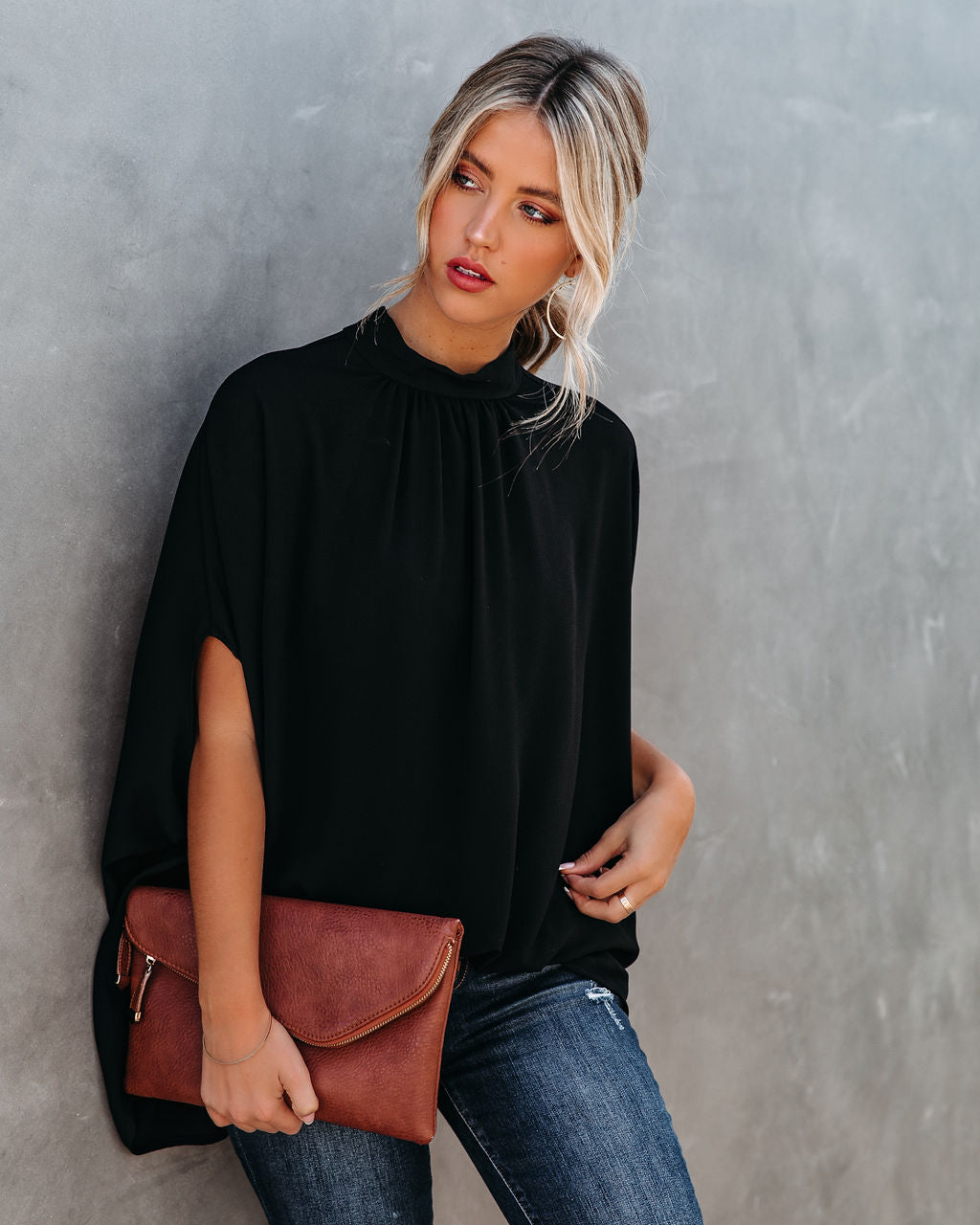 Danna Cape Sleeve Blouse - Black - FINAL SALE