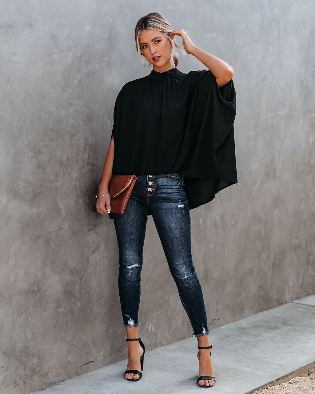 Danna Cape Sleeve Blouse - Black - FINAL SALE