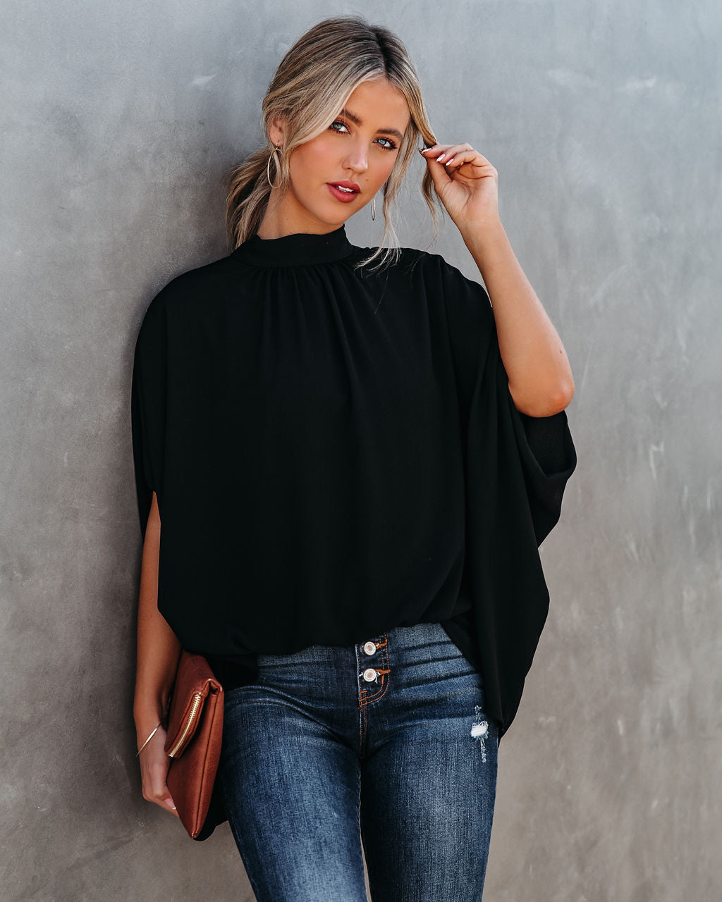Danna Cape Sleeve Blouse - Black - FINAL SALE