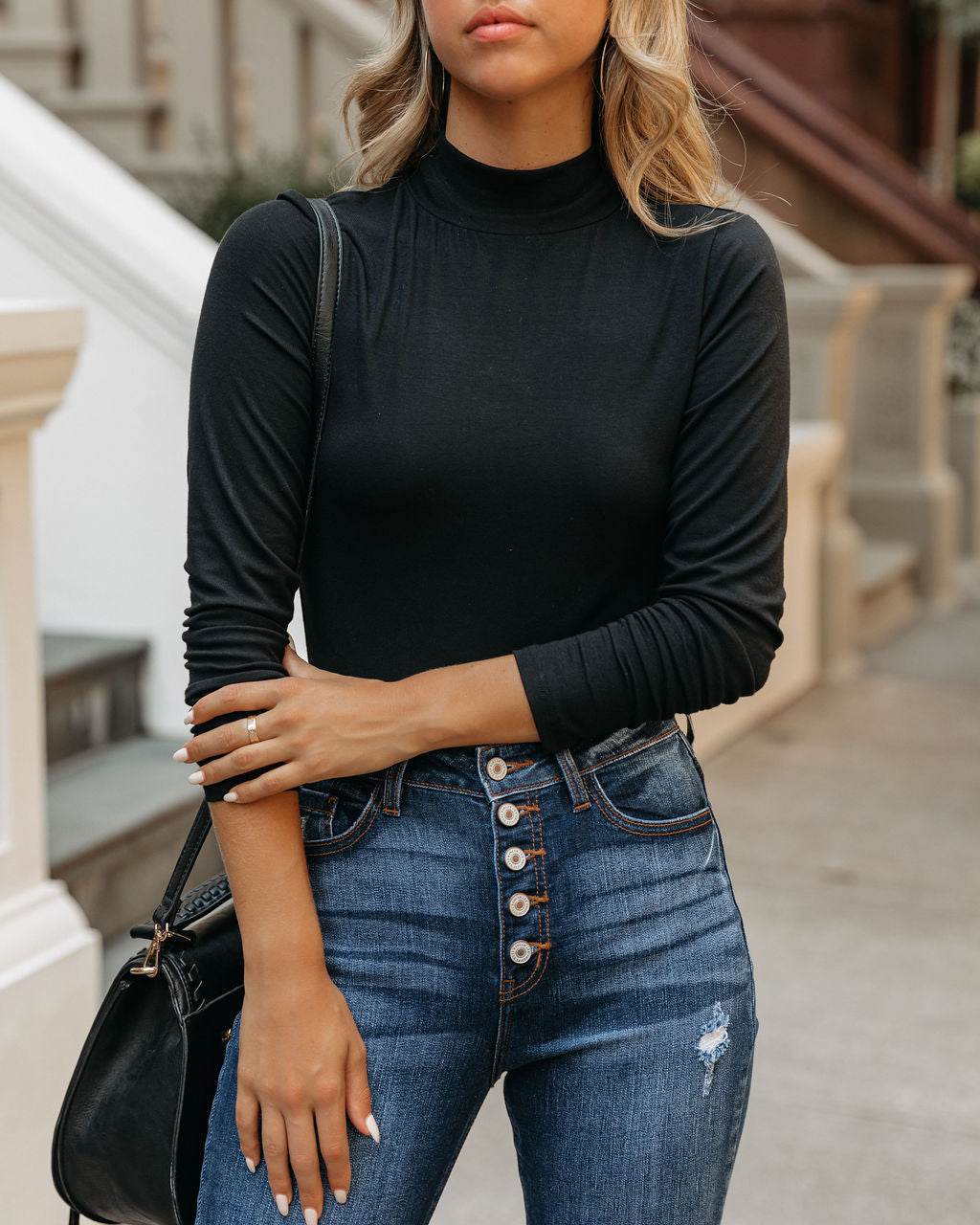 Day To Day Turtleneck Knit Top - Black