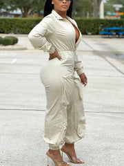 Deep V Zipper Pocket Jumpsuit