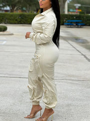 Deep V Zipper Pocket Jumpsuit