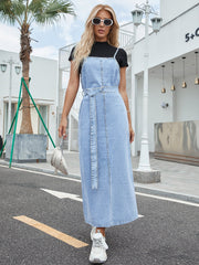 Denim Maxi Cami Dress with Self Waist Tie Sai Feel
