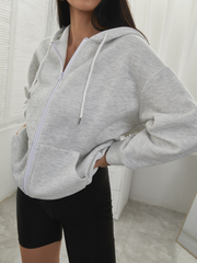 Hoodie mit überschnittener Schulter und Reißverschluss vorne