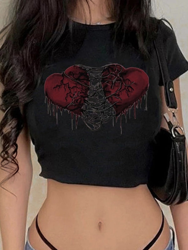 Kurzes Top mit Punk-Herz-Print