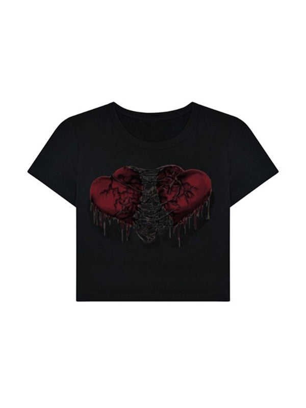 Kurzes Top mit Punk-Herz-Print