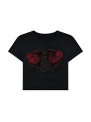 Kurzes Top mit Punk-Herz-Print