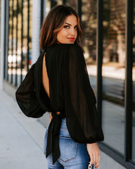 Marquee Mock Neck Billowed Blouse - Black