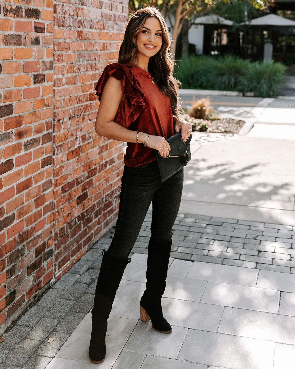 Baron Ribbed Velvet Top - Rust - FINAL SALE