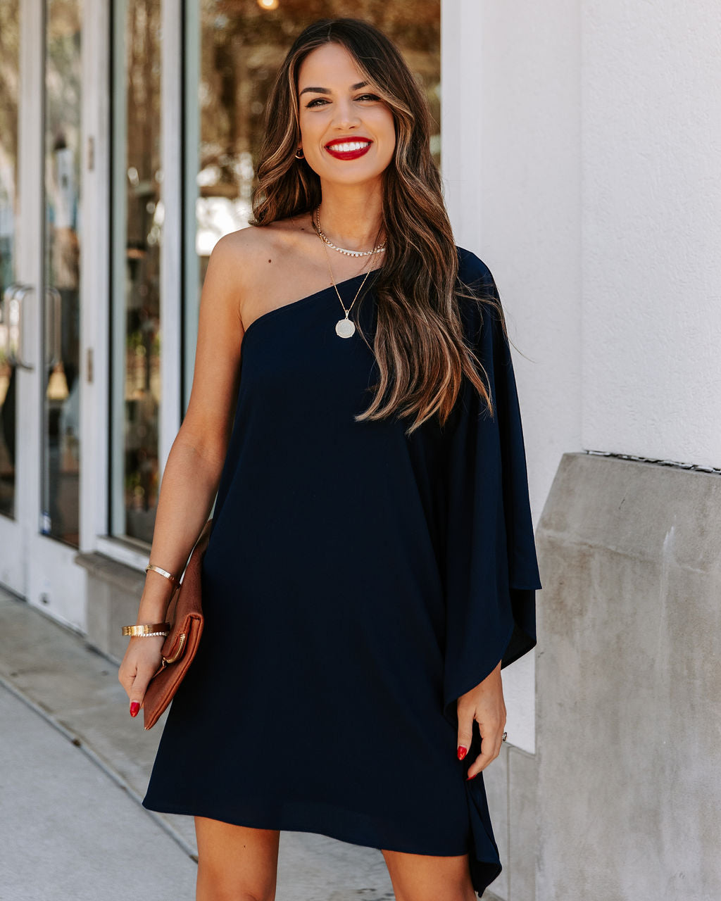 Side To Side One-Shoulder Statement-Kleid - Marineblau 