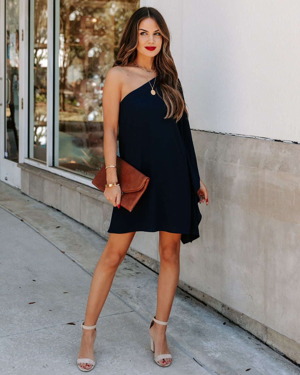 Side To Side One Shoulder Statement Dress - Navy Ins Street