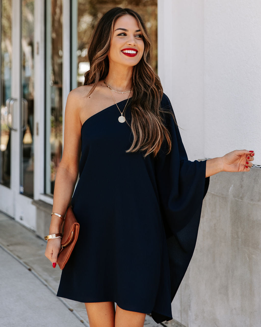 Side To Side One-Shoulder Statement-Kleid - Marineblau 