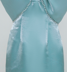 Bow-EmbelliShed Strappy Mini Dress In Sky Blue
