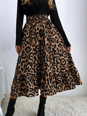 Elastic Waist Leopard Ruffled Maxi Skirt Sai Feel