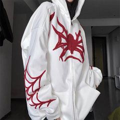 Kapuzenpullover mit Reißverschluss und Punk-Spinnen-Stickerei