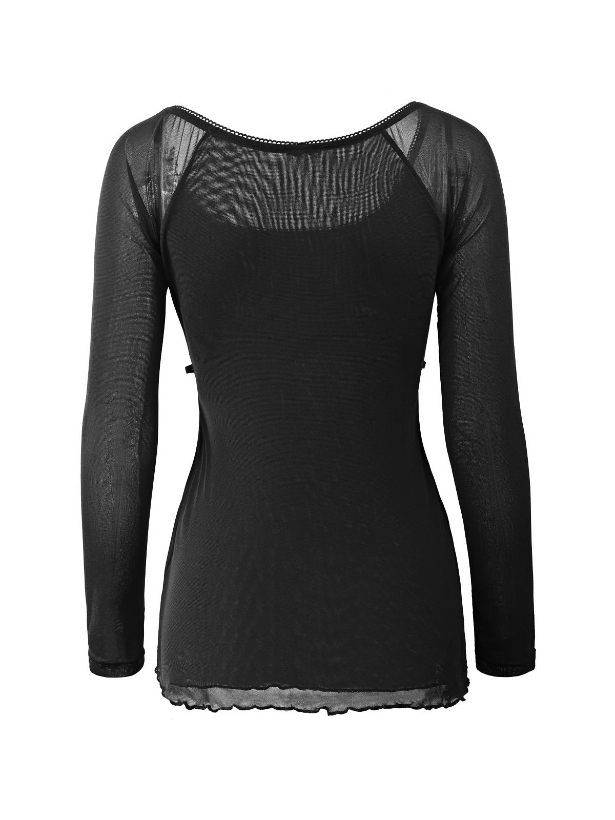 Lace Trim Tie Front Long Sleeve Blouse