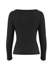 Lace Trim Black Long Sleeve Knit Top
