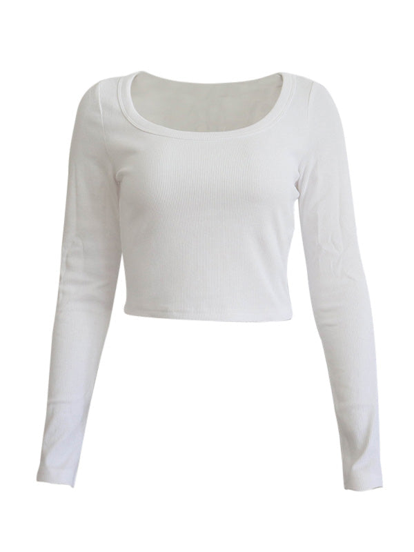 Solid Color Long Sleeve Knit Crop Top