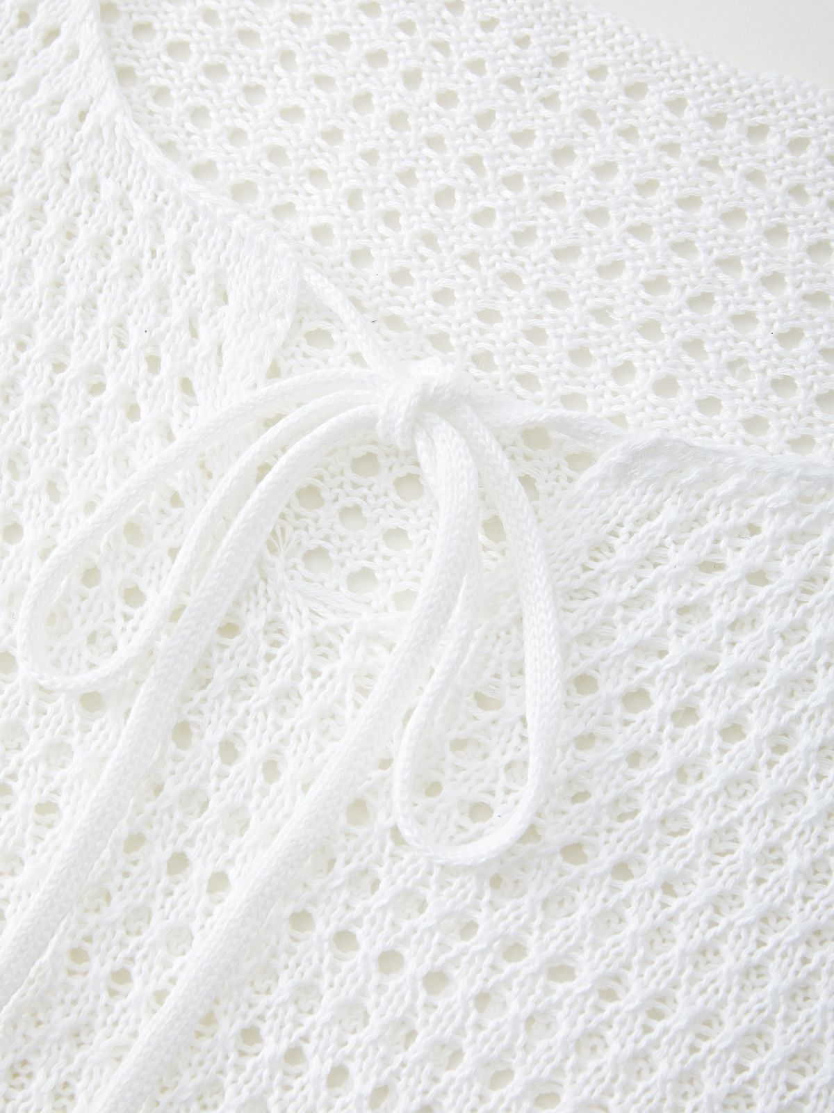 Tie Front White Open Knit Top