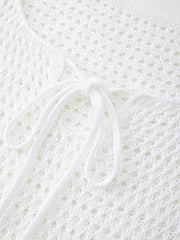 Tie Front White Open Knit Top
