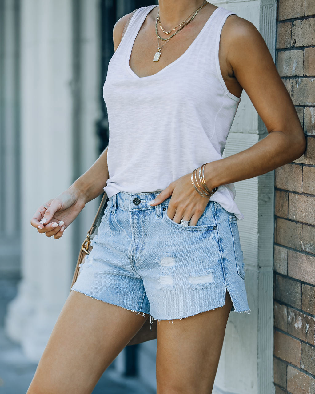 Shiva High Rise Distressed Denim Shorts