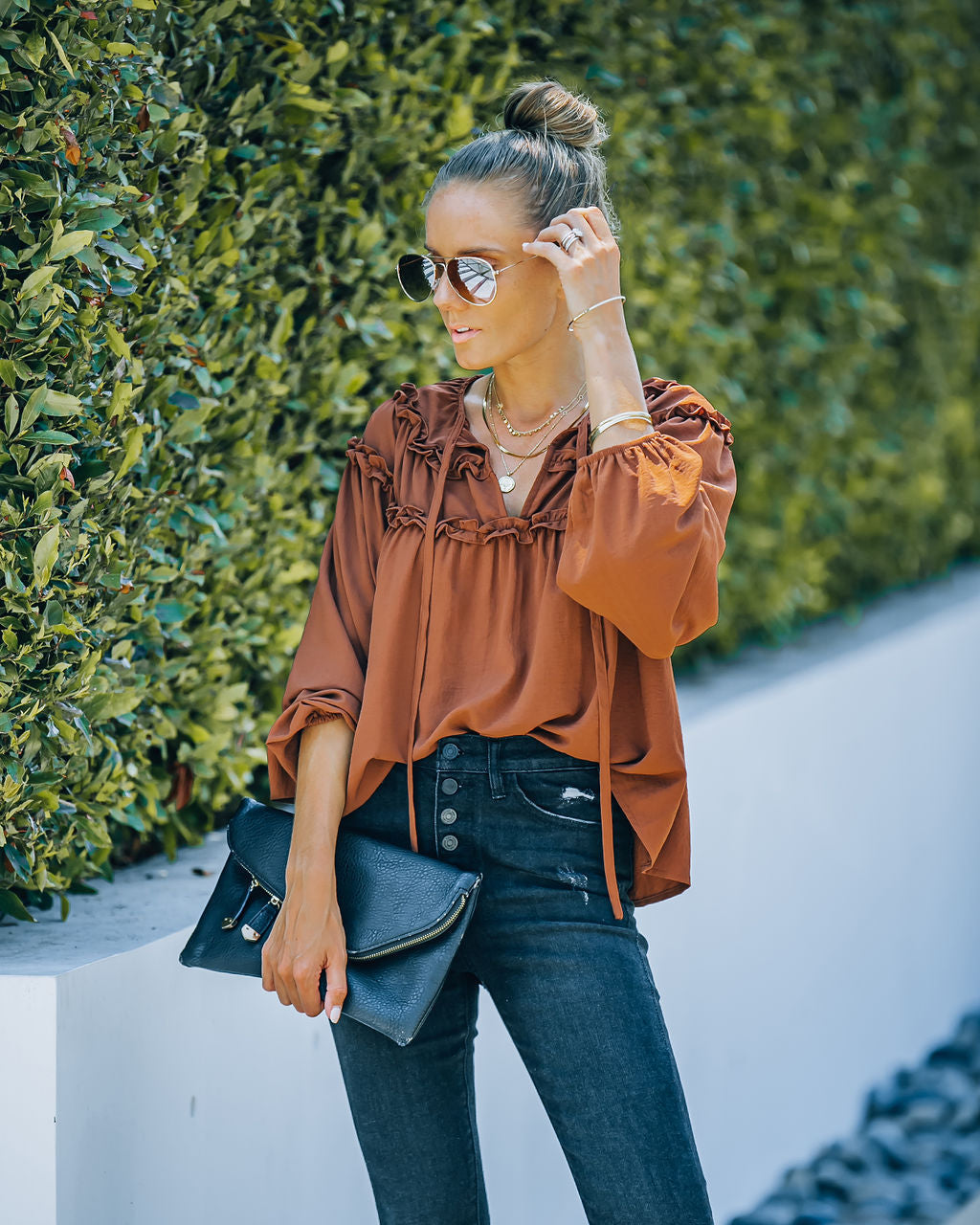 Keep Smiling Ruffle Trim Blouse - FINAL SALE