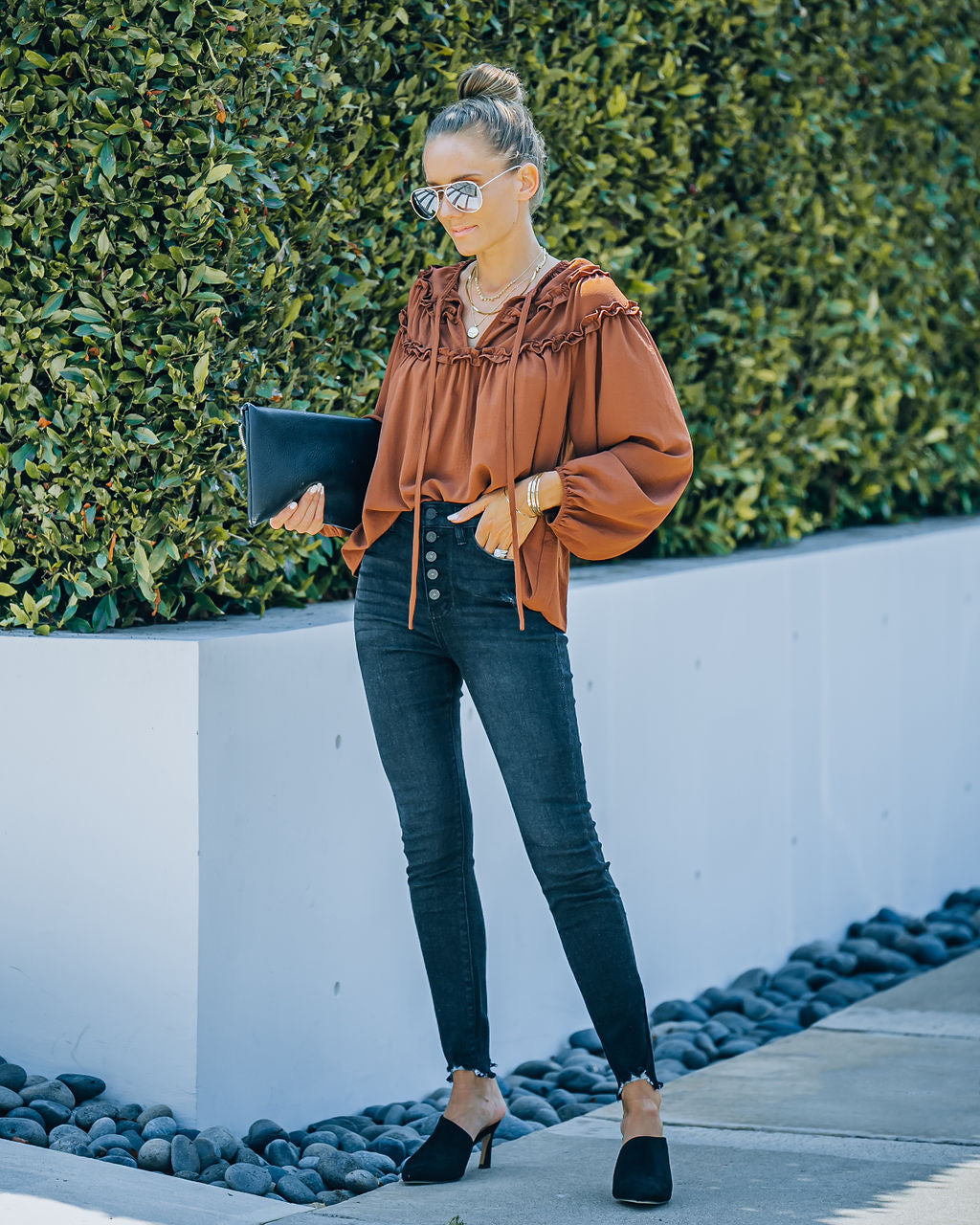 Keep Smiling Ruffle Trim Blouse - FINAL SALE